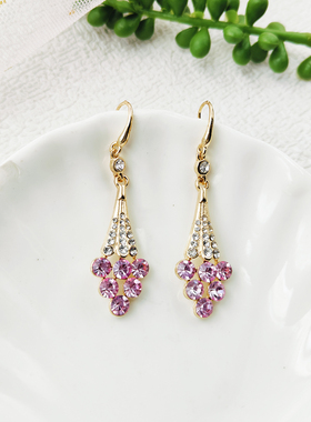 水钻耳钩女时尚小众紫色长款精致耳环百搭气质耳饰简约饰品C484