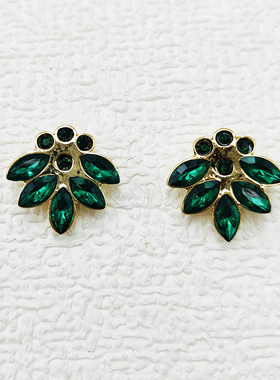 韩国水滴花朵耳钉轻奢百搭绿色琉璃小巧百搭时尚小众耳钉女C052