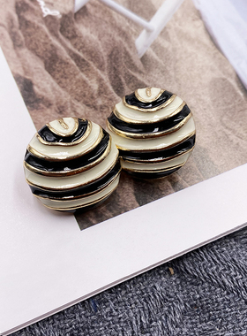 甜美复古新款潮耳钉小众圆形黑色滴釉耳环女高级感耳饰B137