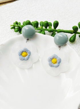 小清新花朵耳钉女新款爆款甜美温柔可爱耳环耳夹无耳洞耳饰C375