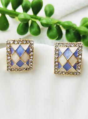 银针法式复古耳饰棋盘格耳钉女气质高级感精致独特简约耳环C182