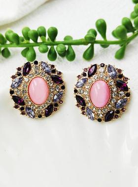 法式紫色小众耳饰椭圆轻奢几何银针文艺耳环复古气质耳钉C242