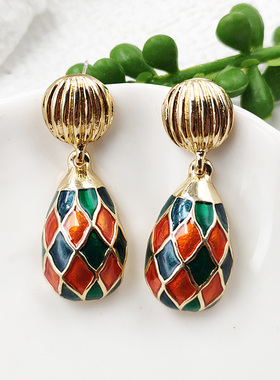 复古耳环女高级感彩色热气球耳钉小众中古宫廷风珐琅耳饰B463