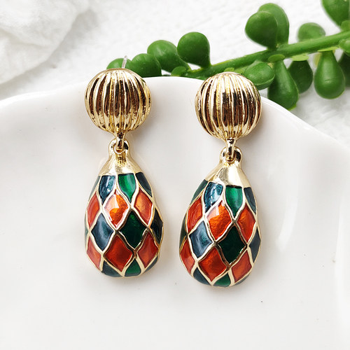 复古感彩色热气球耳钉小众中古