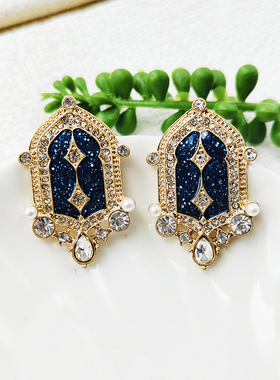 欧美大气中古耳饰盾牌造型耳针复古时髦宫廷风女C389