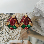 中古vintage古董复刻耳饰复古珐琅釉滴釉宫廷风女神耳钉B006