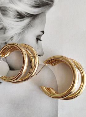 欧美ins法式耳环女复古银针耳针麻花C形圆圈圆环简约耳钉耳饰821