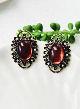 中古vintage耳饰 时尚百搭复古耳环 轻奢小众宫廷风银针C199