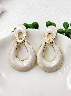 高级感文艺复古耳饰 珍珠白滴油优雅银针耳钉原创耳环耳夹B925