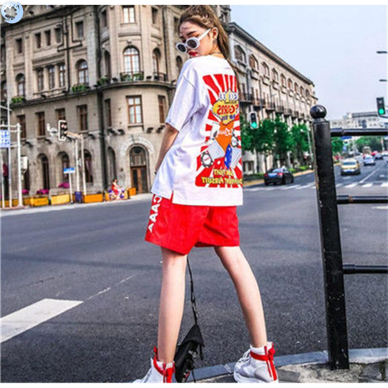 Summer leisure sports suit women's new summer net red short sleeve shorts foreign style show thin hip hop two piece set