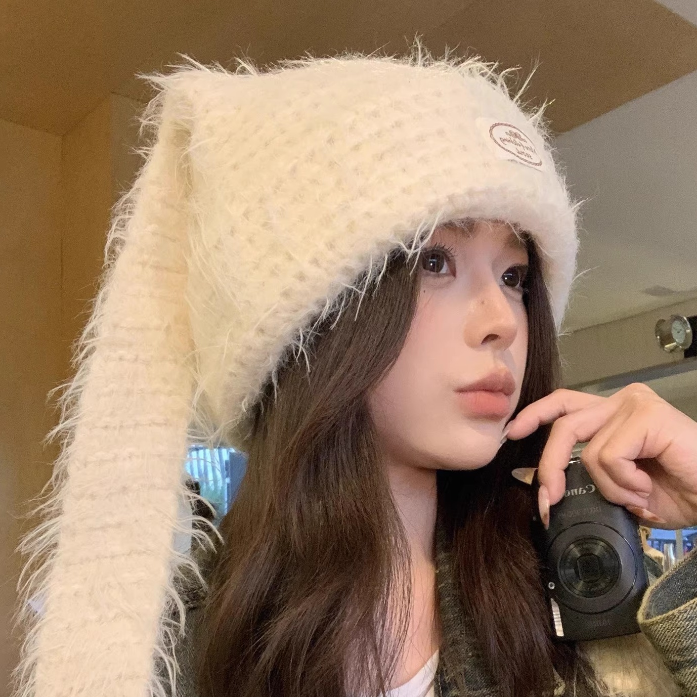 可爱兔耳朵针织帽子女秋冬保暖帽