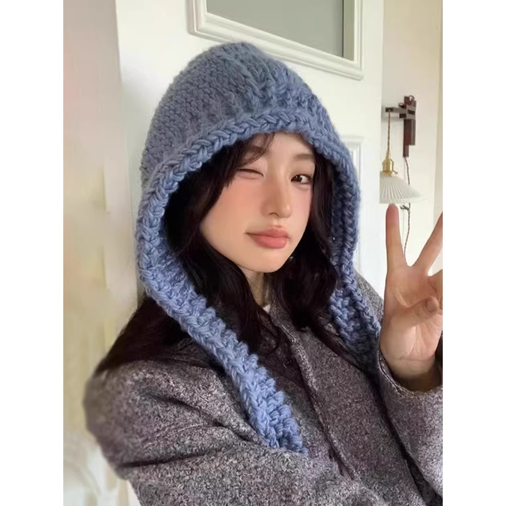 粗线针织巴拉克啦法帽女秋冬
