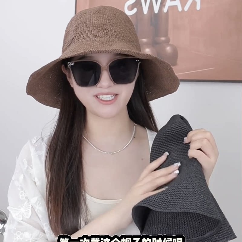 出游草帽圆顶细钩针纯手工夏季