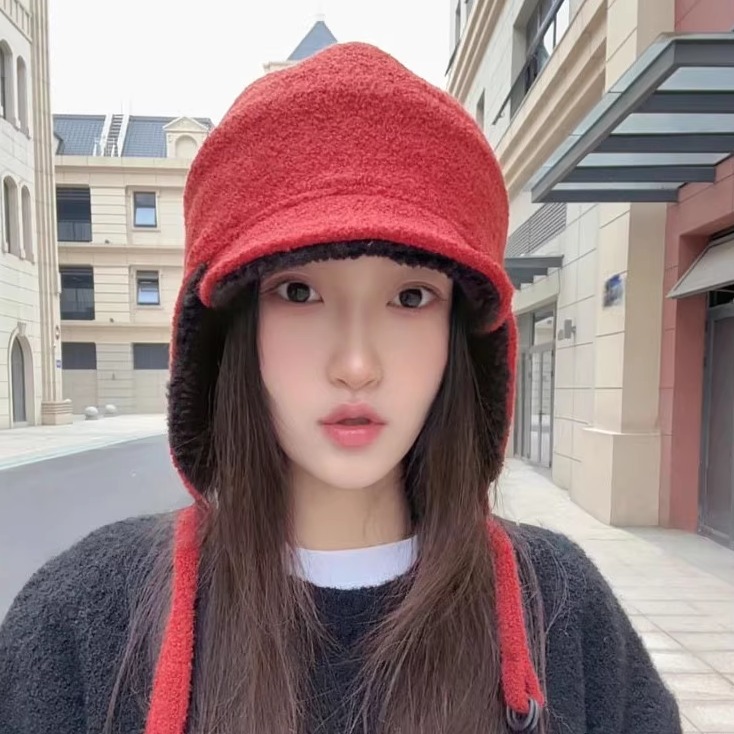 复古羊羔绒双面戴飞行帽保暖护耳