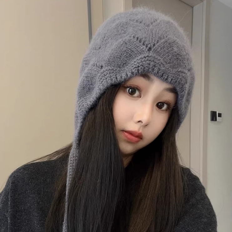 韩版纯色流苏针织帽子女冬季大头围百搭保暖毛线帽柔软护耳显脸小
