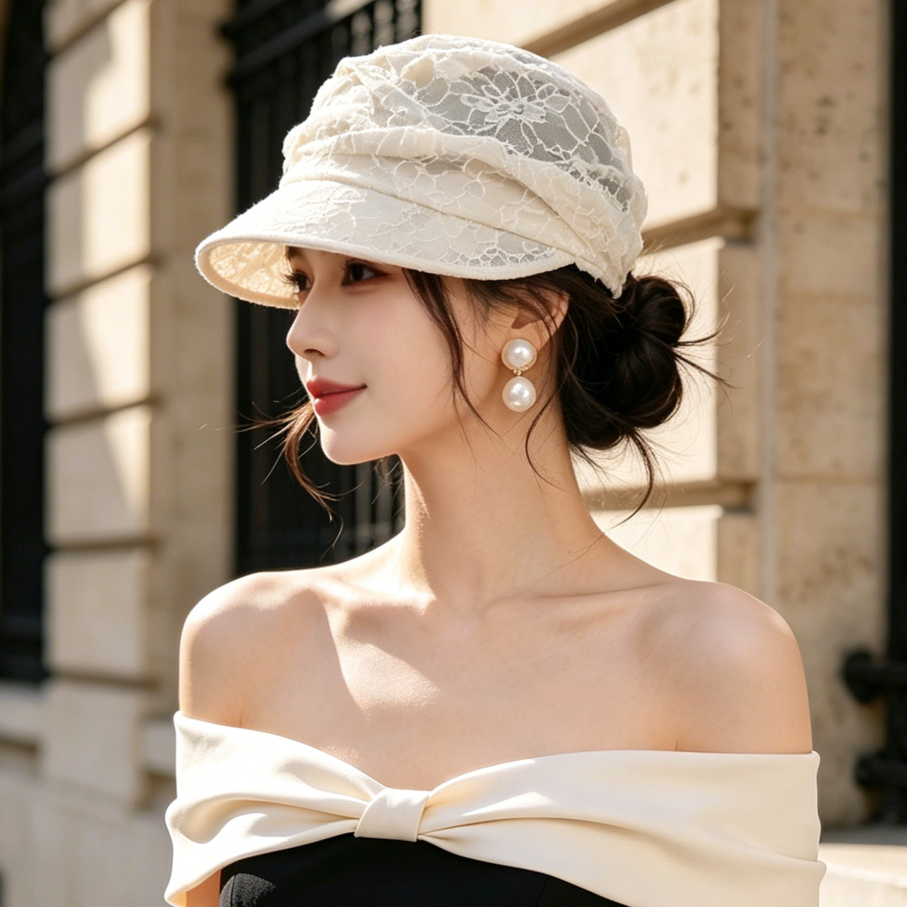 夏季蕾丝网纱透气贝雷帽女显脸小