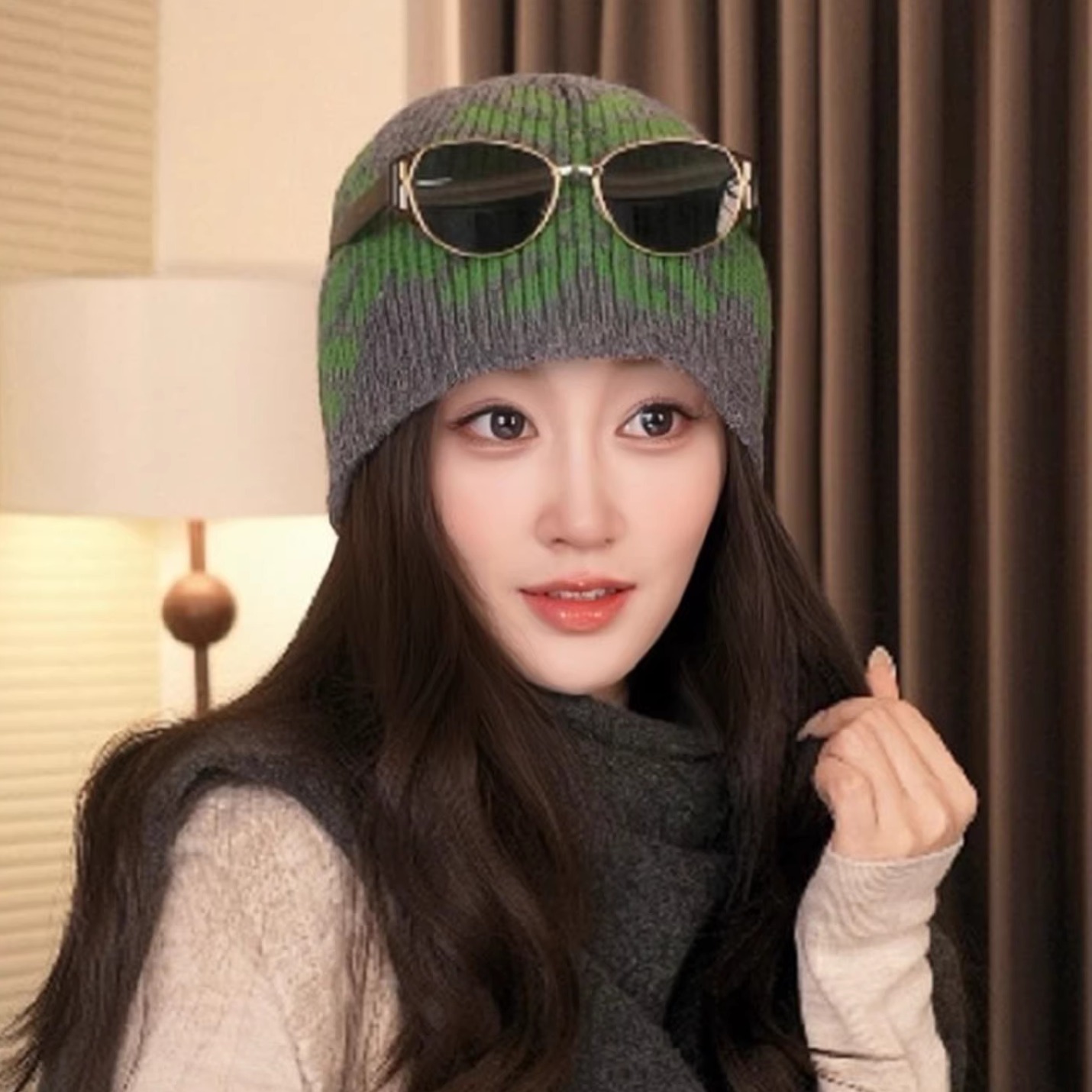 复古提花针织包头帽保暖护耳冷帽