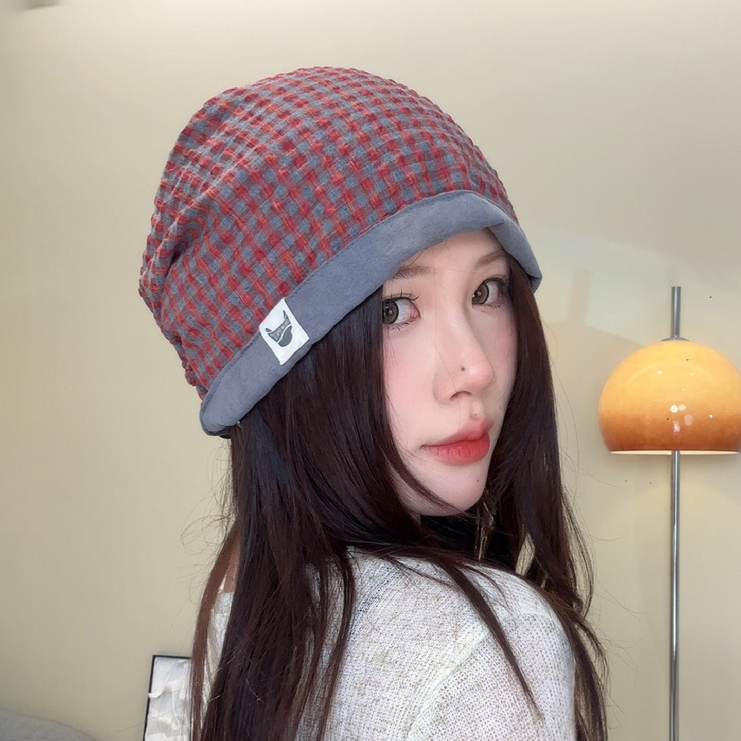 两面戴复古格纹针织帽显脸小百搭