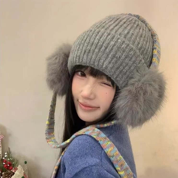 韩系氛围感毛绒针织帽子女秋冬季大头围保暖护耳毛线帽防寒耳包帽,服饰配件/皮带/帽子/围巾,帽子,淘宝优惠券,粉丝福利购,淘宝优惠卷