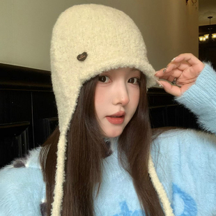 韩版可爱法拉针织帽女秋冬2025新款保暖护耳帽时尚氛围感包头帽