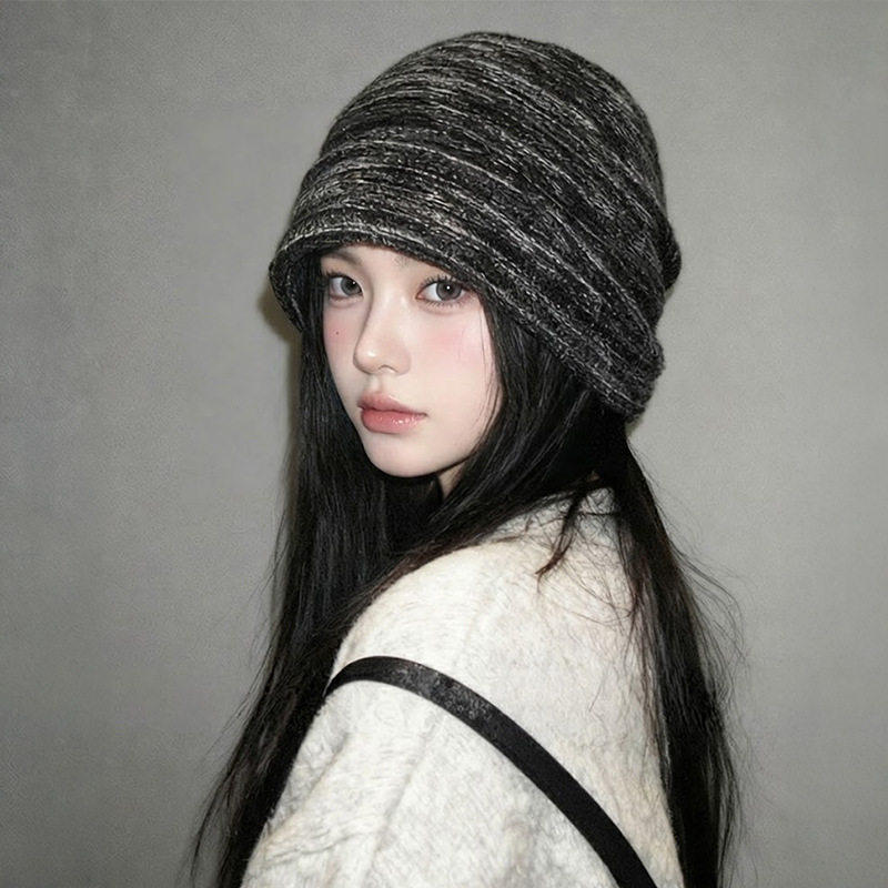 高品质含羊毛针织堆堆帽子女秋冬季大头围保暖加厚毛线帽护耳冷帽