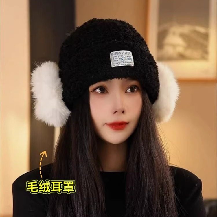 韩系毛绒柔软针织帽保暖护耳冷帽