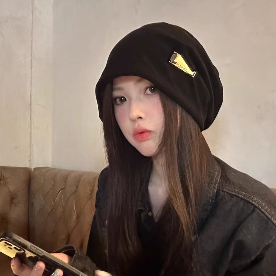 韩系纯色堆堆帽女大头围保暖冷帽