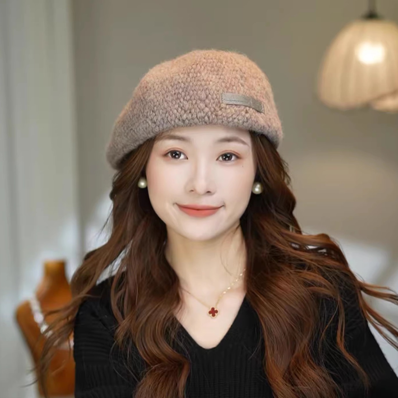 女秋冬羊毛针织帽子保暖加厚百搭