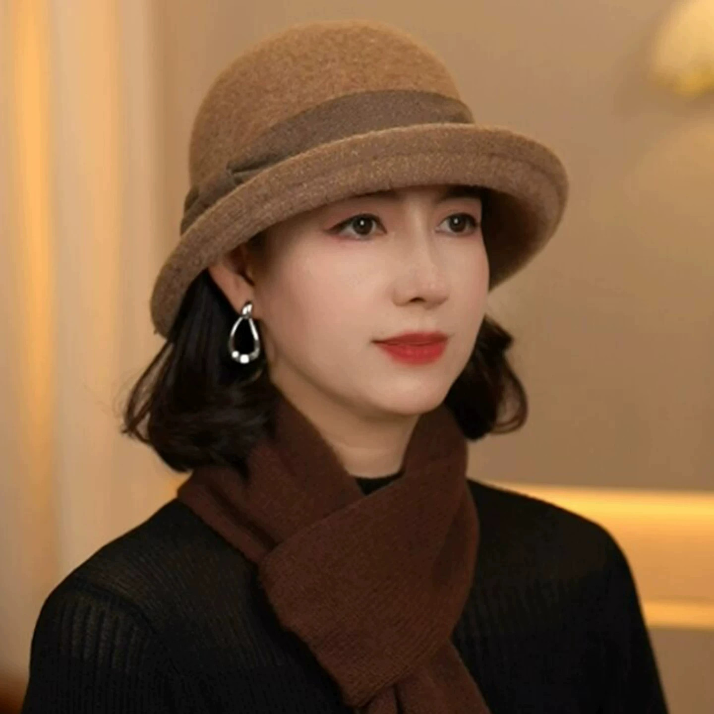 法式蝴蝶结毛呢渔夫帽优雅显脸小