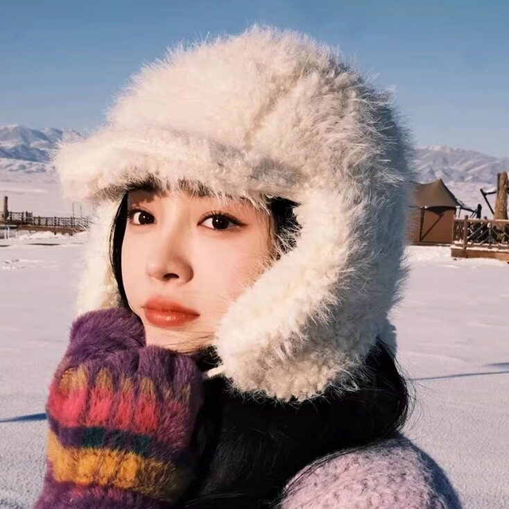 户外纯色毛绒雷锋帽滑雪加厚护耳