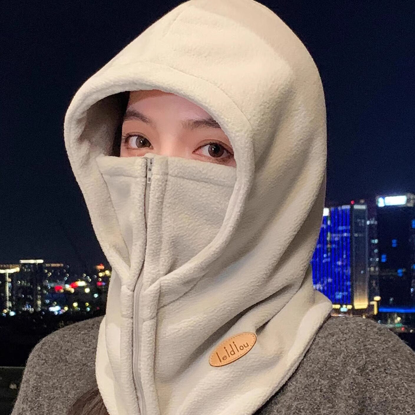 防寒拉链套头帽子围脖一体女防寒