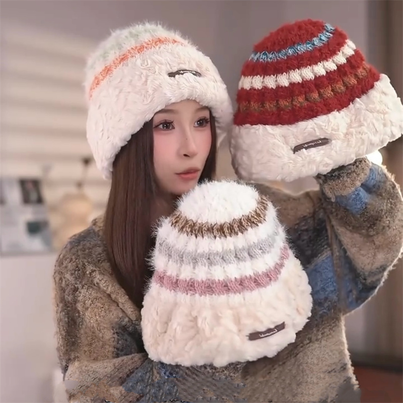 韩版针织加绒帽女冬季加厚保暖帽