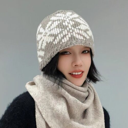 费尔岛复古提花针织帽女秋冬保暖