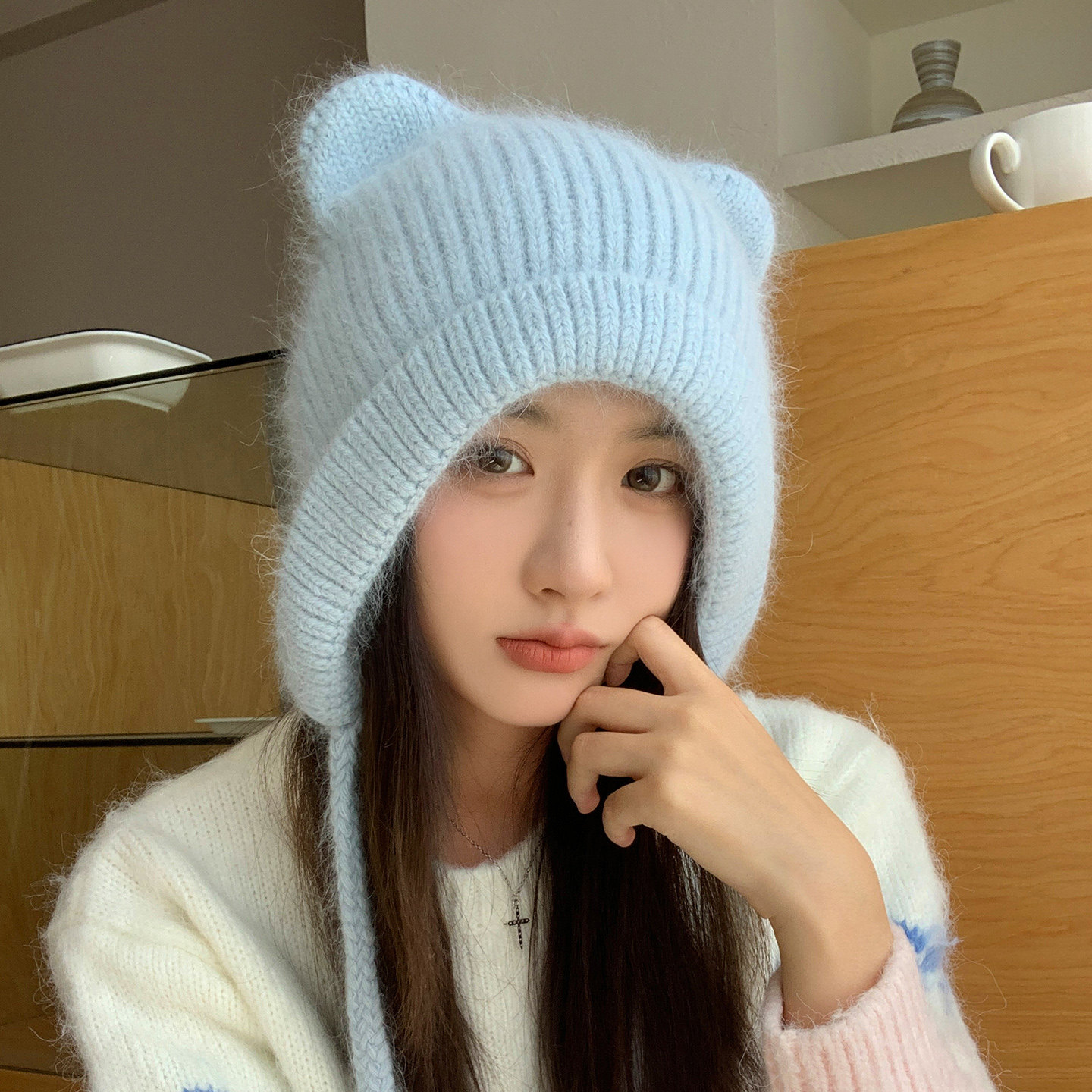 糖果色呆萌猫耳朵针织帽