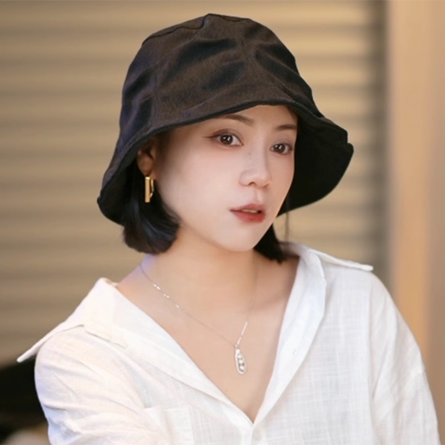 韩系纯色百搭渔夫帽子女防晒潮流