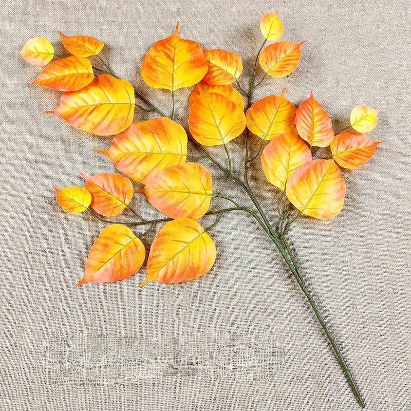 仿真乌桕叶假树枝假树叶户外枯树枝装饰假叶子塑料红黄色假树叶子