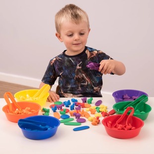 早教儿童颜色认知益智分类游戏套装外贸加厚彩色圆形分类盘颜料碗