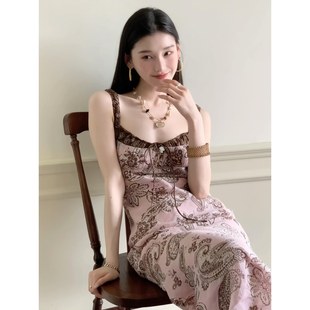 气质长款 今年流行 海边度假法式 漂亮裙子2025夏季 吊带连衣裙 新款