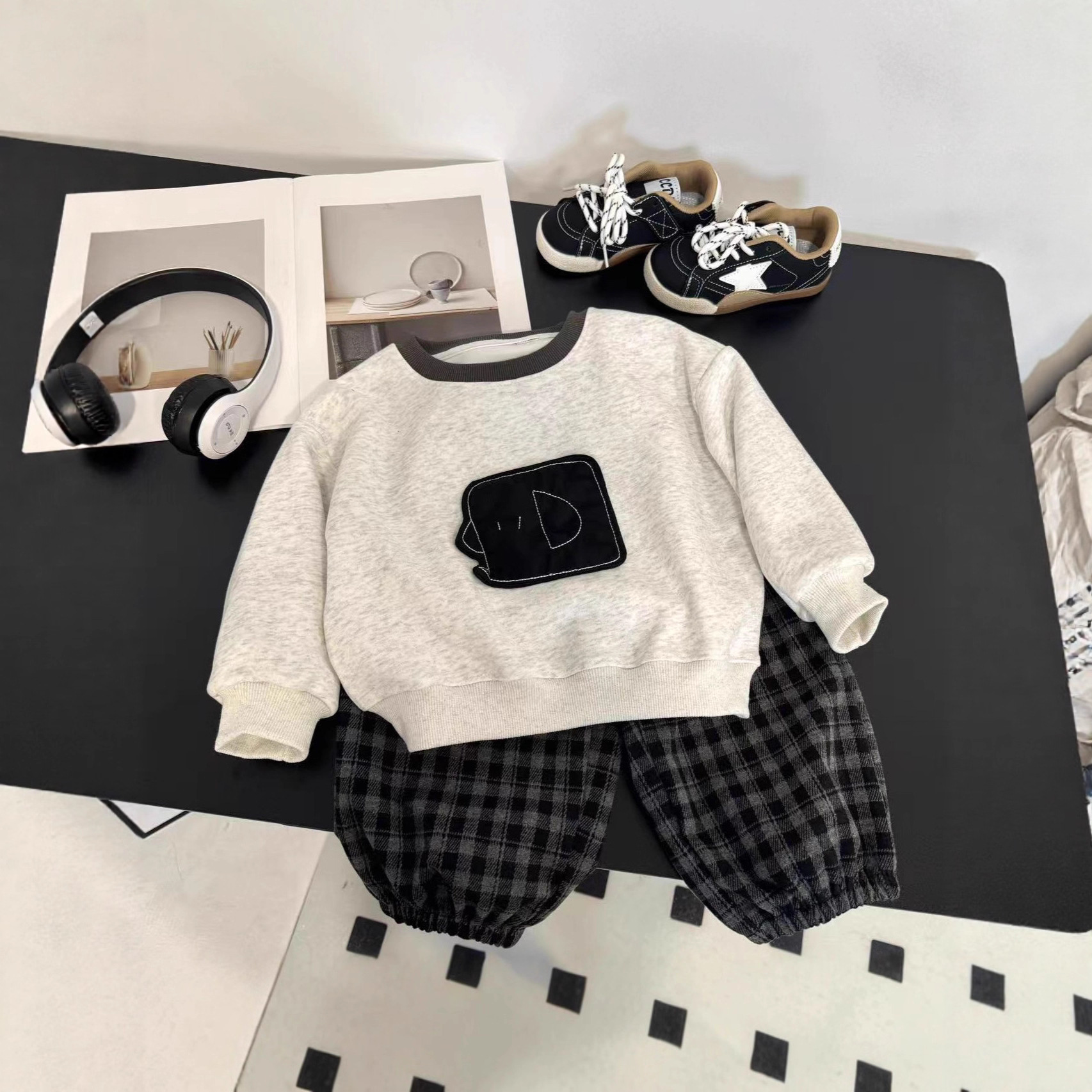 杉伴韩系男小童秋季新款卡通贴布大象连帽上衣宽松男宝宝休闲