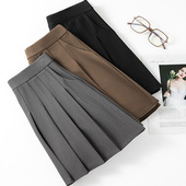 2026显高口袋款 面料短裙 百褶裙高腰百搭黑色半身裙女a字显瘦西装