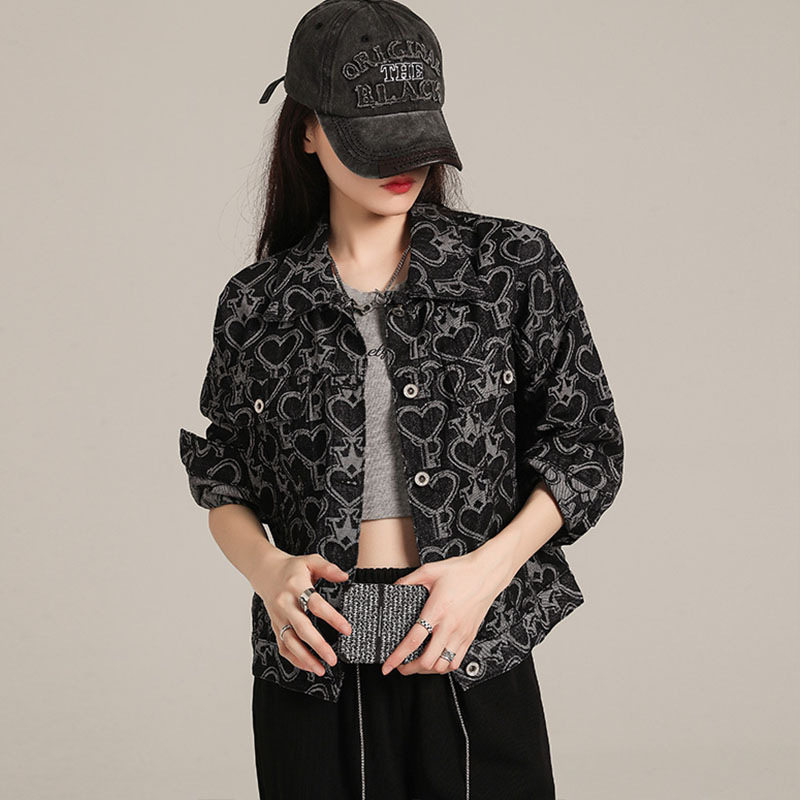 2025新女款显瘦印花牛仔外套女休闲小个子短款夹克衬衫潮流上衣