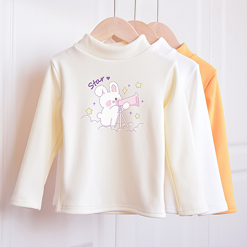 儿童卫衣加绒加厚秋冬装女宝宝半高领内搭男童保暖刺绣打底衫