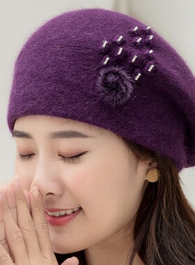 贝雷帽毛线帽女双层加厚百搭秋冬