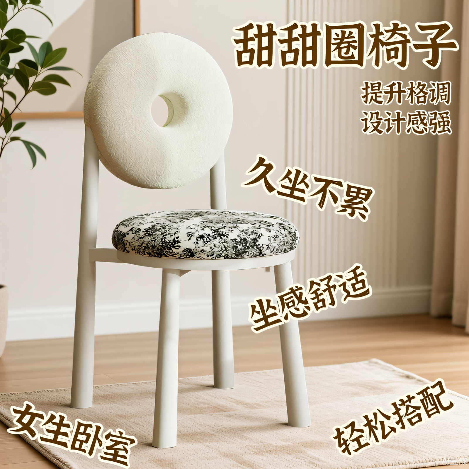网红化妆椅女生卧室衣帽间化妆凳家用甜甜圈梳妆台椅子顾客美甲椅