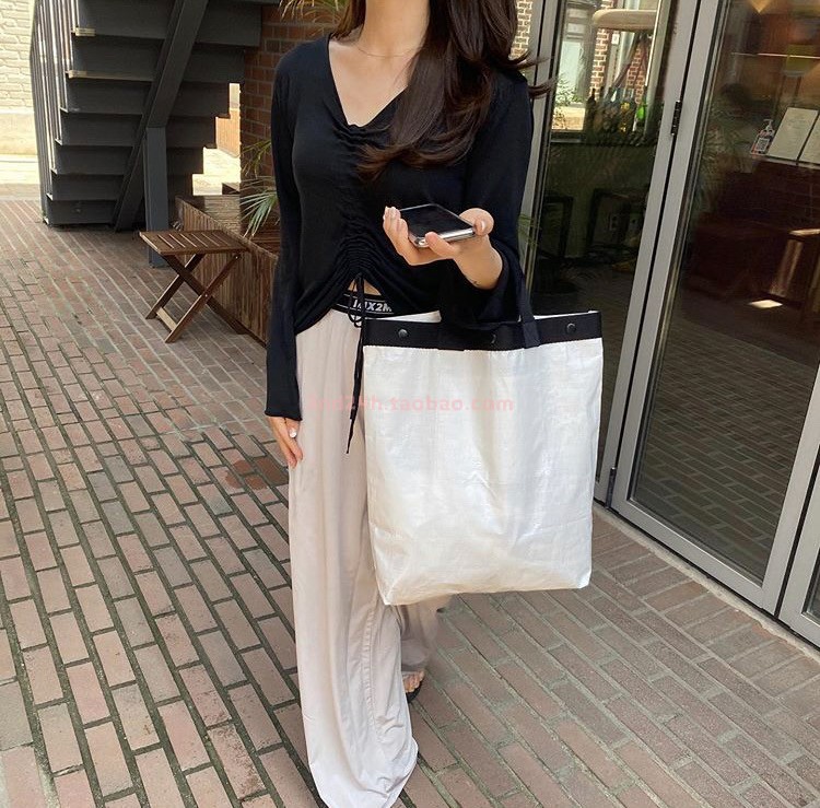 韩国白色编织收纳包手提袋