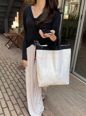 韩国直邮3/80官网白色编织手提袋购物收纳包 设计师3hreeto8ighty