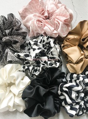 slip超大号真丝发圈木耳绳海军黑金粉豹纹焦糖白2nd24h手工制NEW