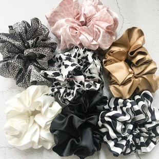 slip超大号真丝发圈木耳绳海军黑金粉豹纹焦糖白2nd24h手工制NEW