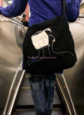 林在范同款我们的肖像脸黑色布袋包手工绘制韩国直邮jaeyoononaka