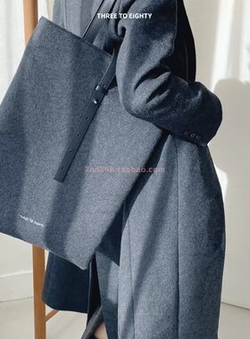 3/80竖款羊毛手提包扁形毛呢单肩包电脑托特包 韩国3hreeto8ighty